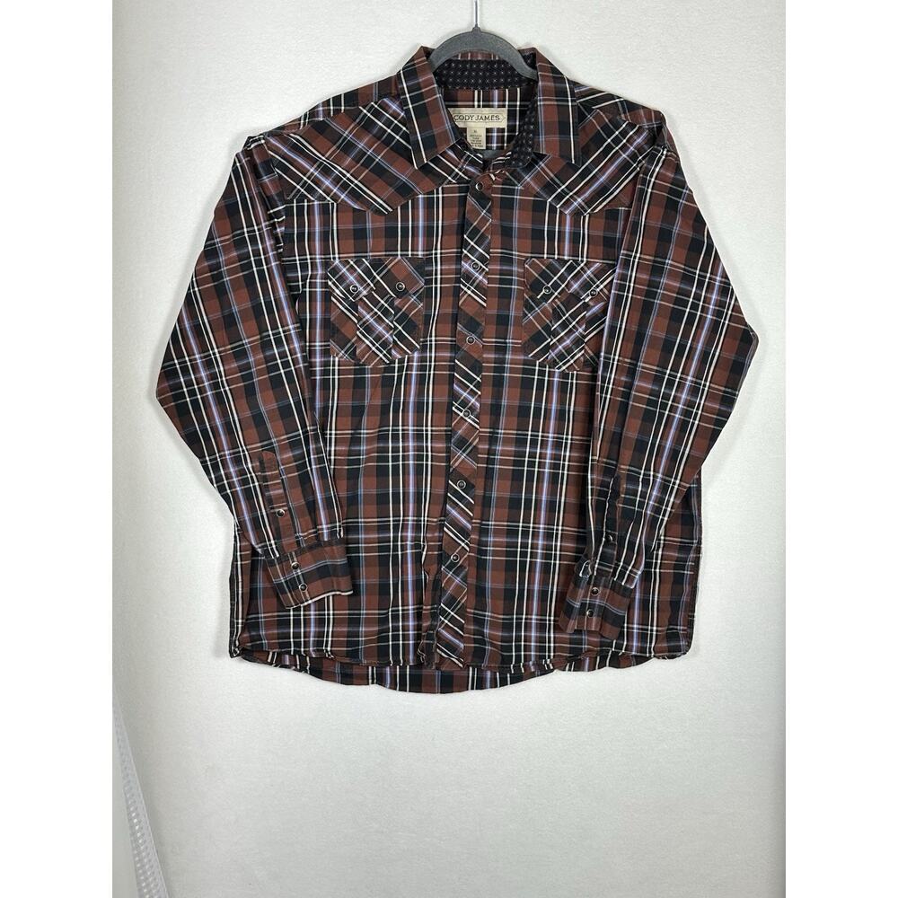 Cody James Shirt Mens XL Pearl Snap Western Long Sleeve Rodeo Cowboy Plaid EUC